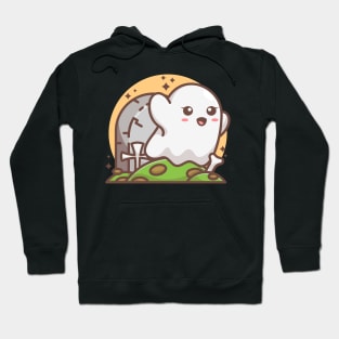 Cute ghost with tombstone illustration Hoodie